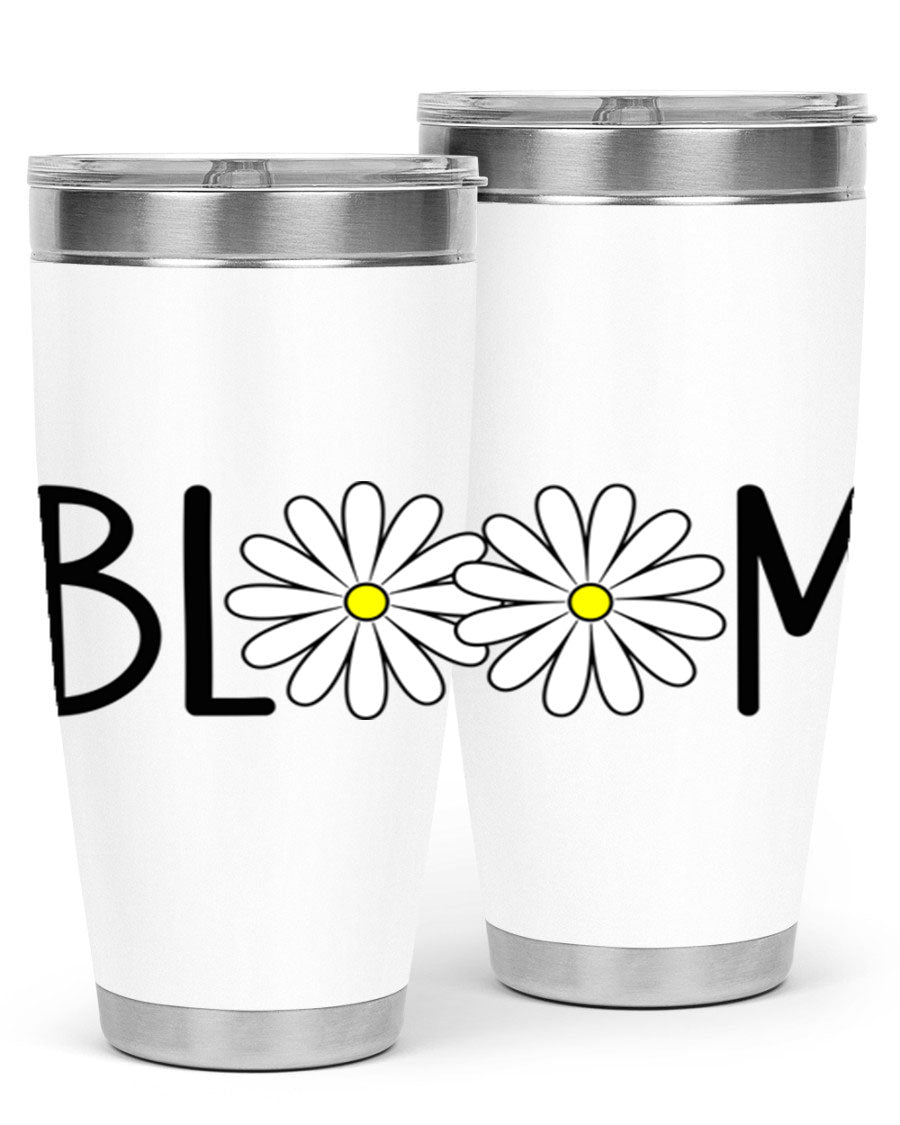 Bloom Flowers72# Spring Tumbler in vibrant floral design, showcasing its stainless steel body and drink-thru lid.