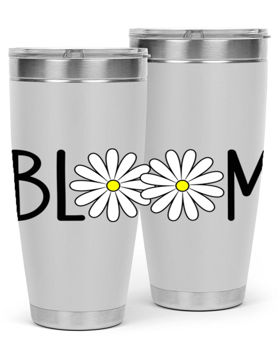 Bloom Flowers72# Spring Tumbler in vibrant floral design, showcasing its stainless steel body and drink-thru lid.