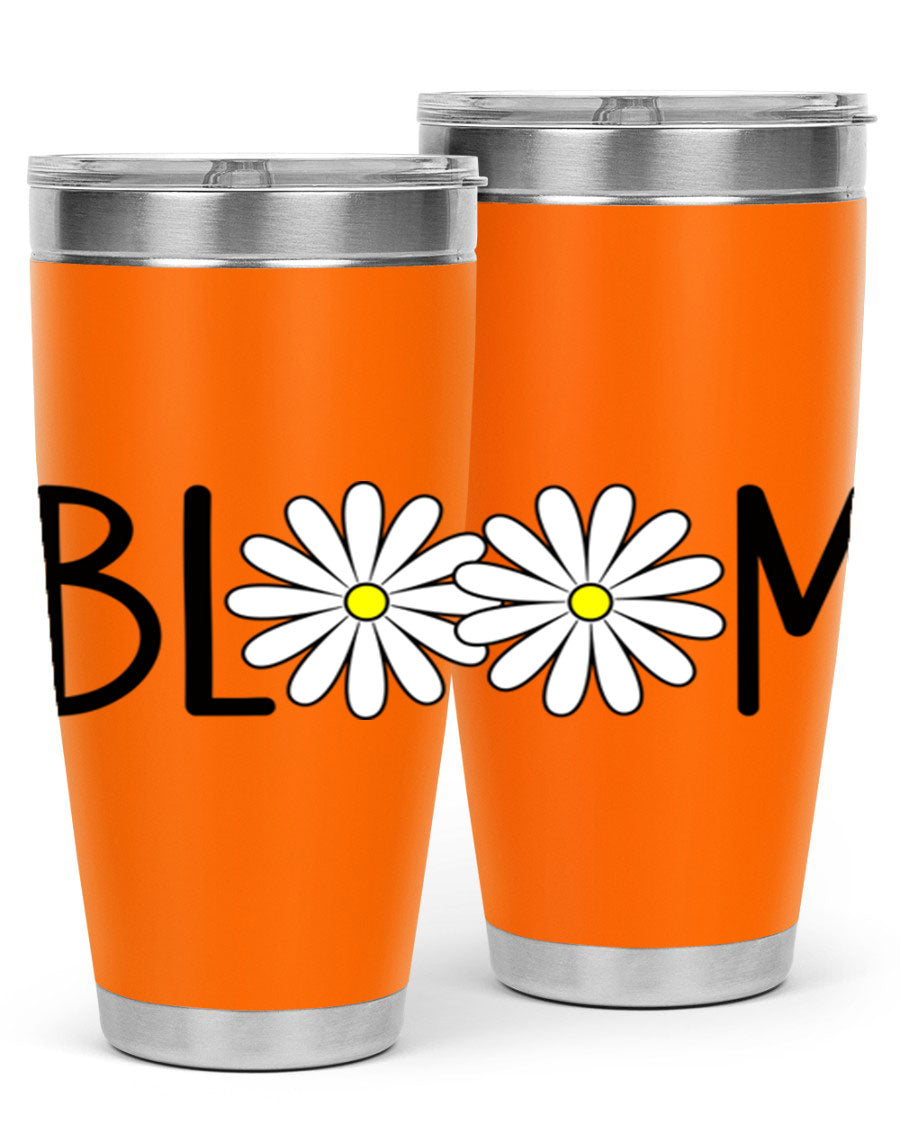 Bloom Flowers72# Spring Tumbler in vibrant floral design, showcasing its stainless steel body and drink-thru lid.