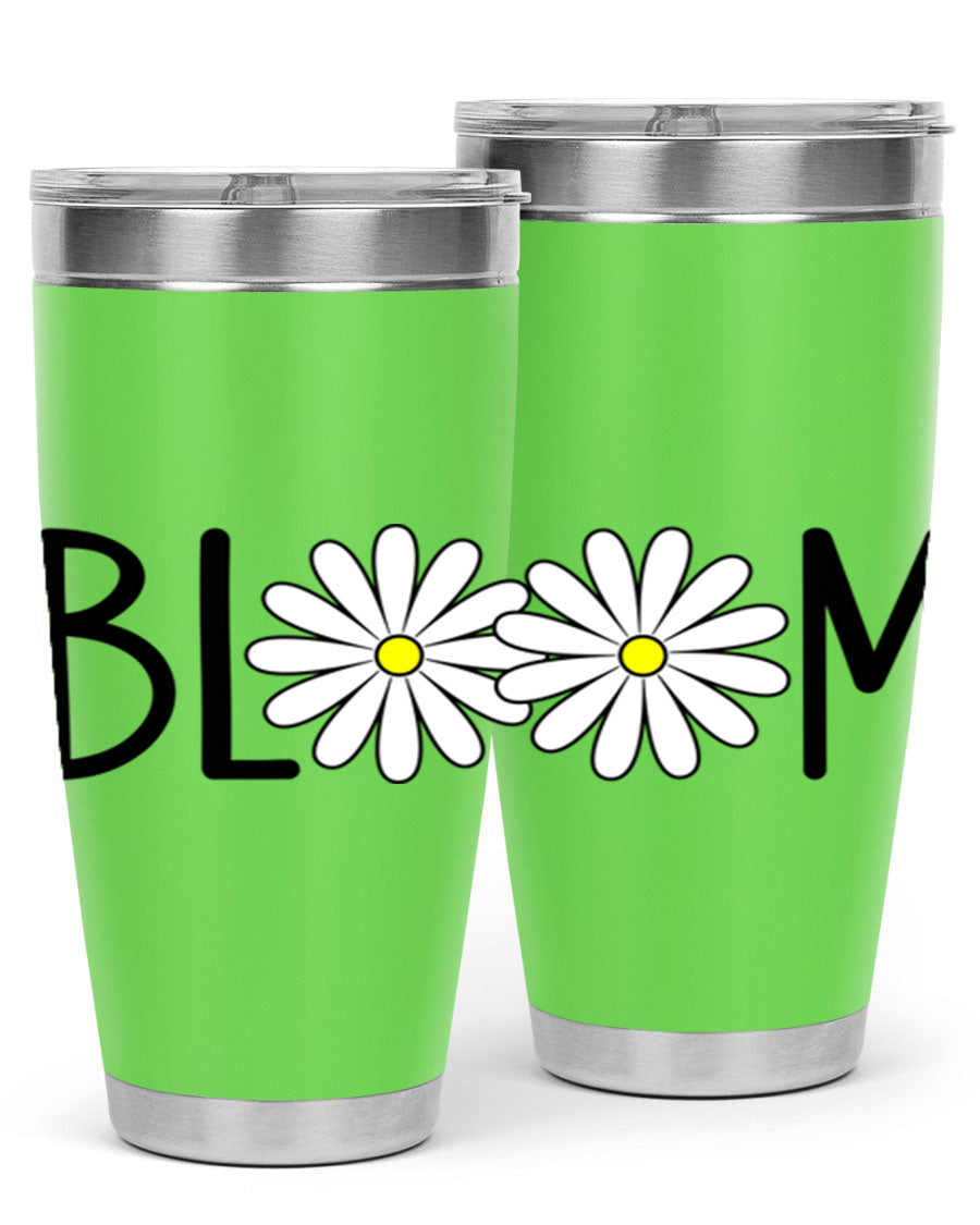 Bloom Flowers72# Spring Tumbler in vibrant floral design, showcasing its stainless steel body and drink-thru lid.