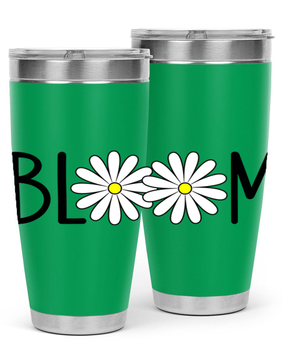 Bloom Flowers72# Spring Tumbler in vibrant floral design, showcasing its stainless steel body and drink-thru lid.