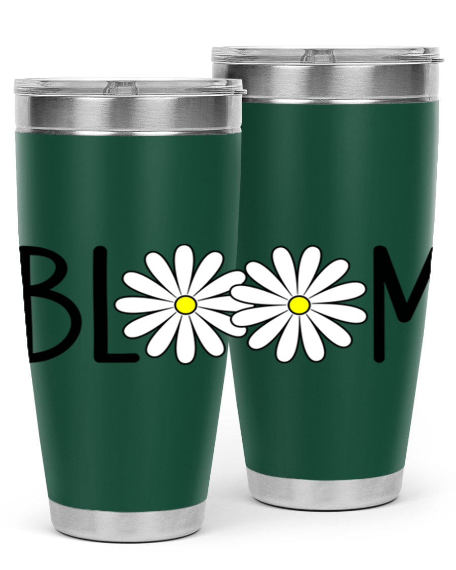 Bloom Flowers72# Spring Tumbler in vibrant floral design, showcasing its stainless steel body and drink-thru lid.