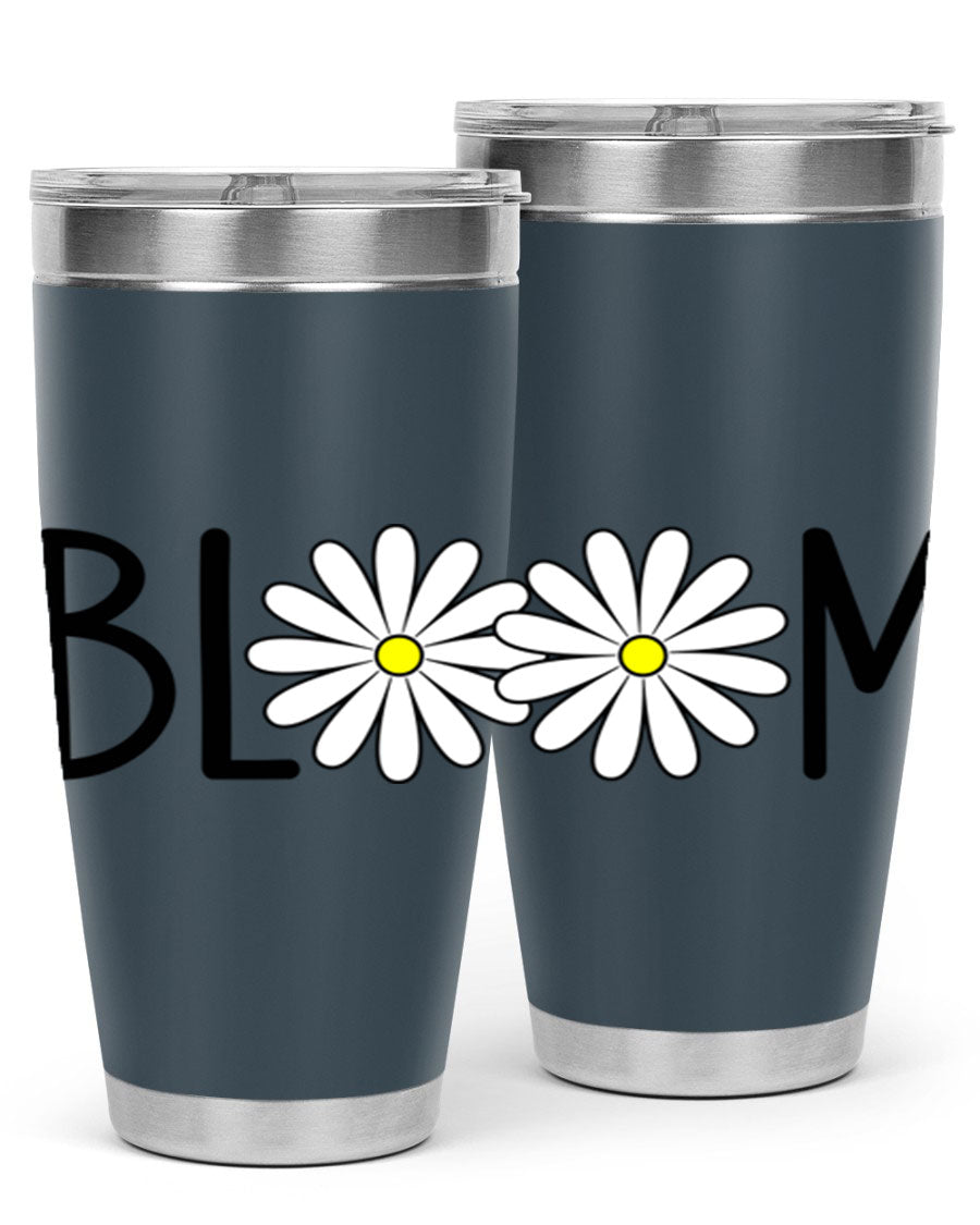 Bloom Flowers72# Spring Tumbler in vibrant floral design, showcasing its stainless steel body and drink-thru lid.