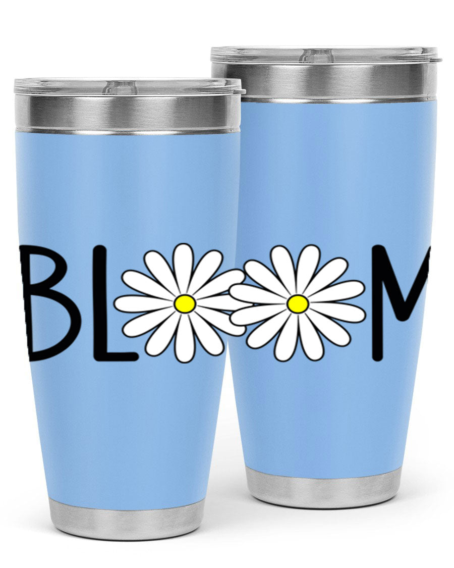 Bloom Flowers72# Spring Tumbler in vibrant floral design, showcasing its stainless steel body and drink-thru lid.