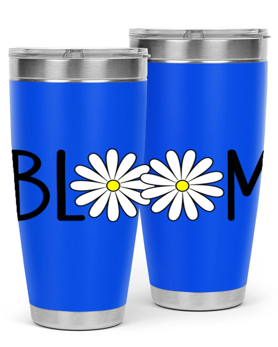 Bloom Flowers72# Spring Tumbler in vibrant floral design, showcasing its stainless steel body and drink-thru lid.