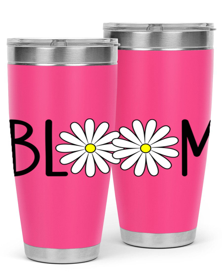 Bloom Flowers72# Spring Tumbler in vibrant floral design, showcasing its stainless steel body and drink-thru lid.