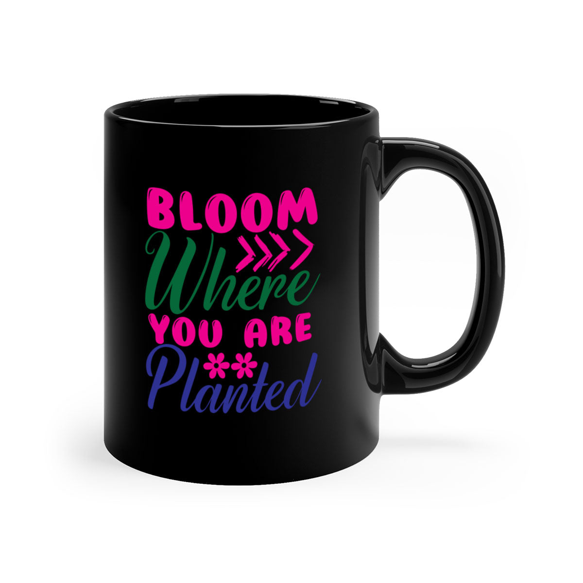 Bloom Where You Are Planted Mug with a glossy finish, featuring a colored handle and interior, available in multiple colors.