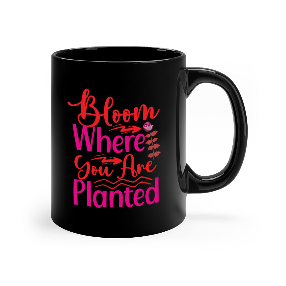 Bloom Where You Are Planted 76# Mug with a glossy finish, featuring a colored handle and interior, available in multiple colors.