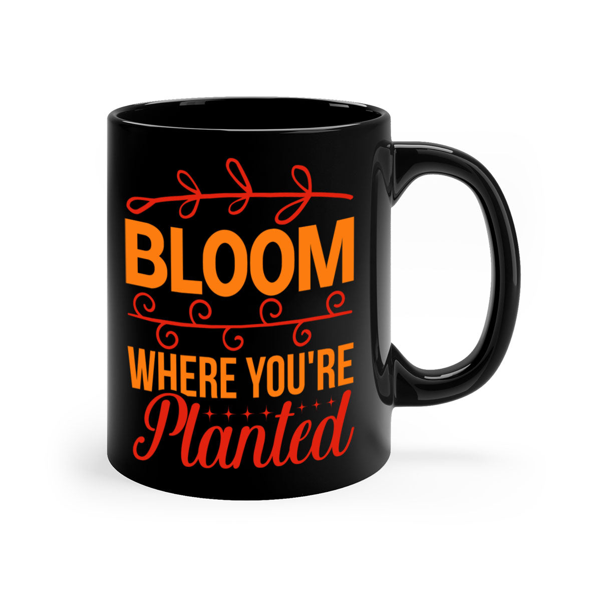 Bloom where you're planted mug with a glossy finish, featuring a colored handle and interior, available in multiple colors.