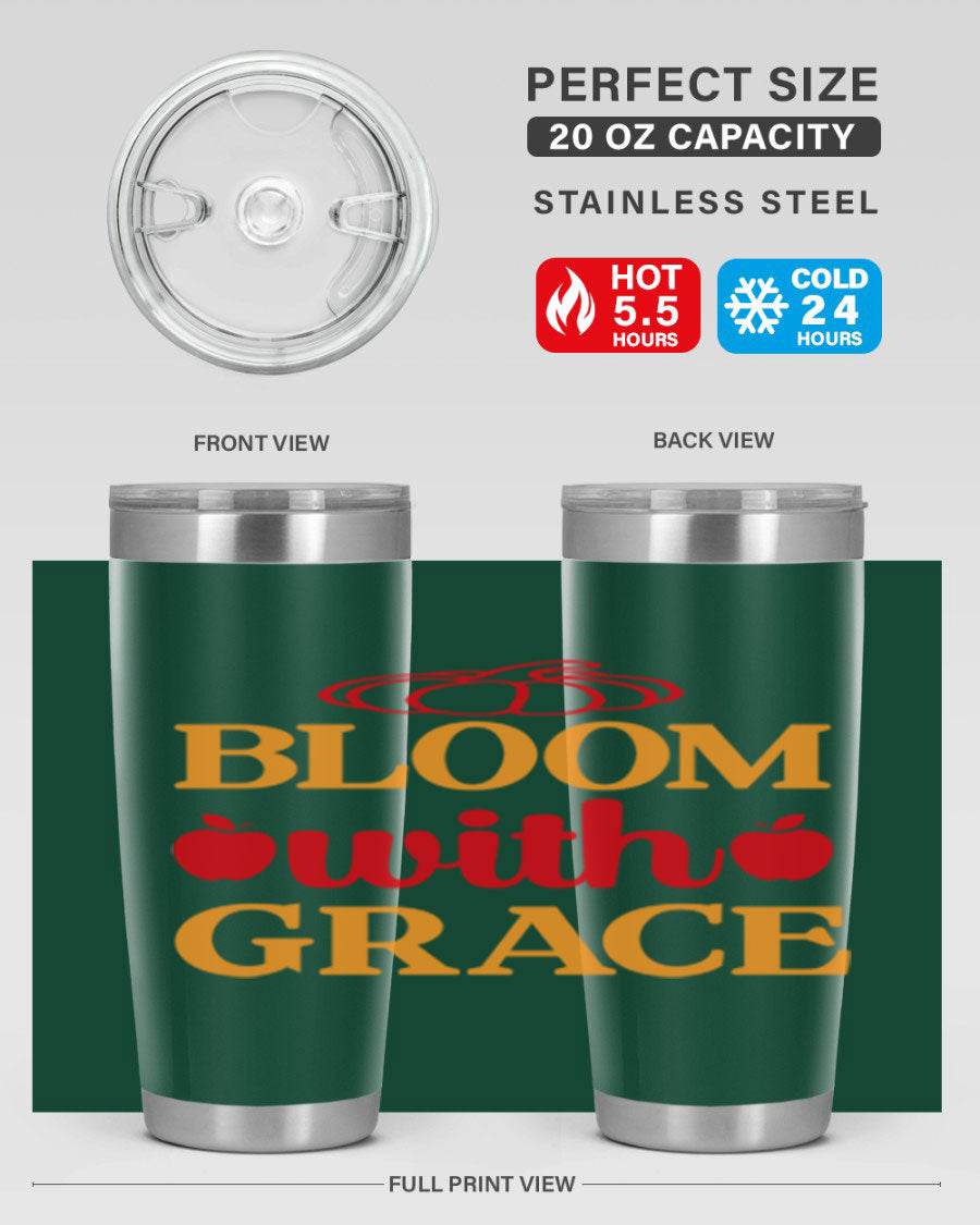 Bloom with Grace 82# Spring Tumbler, a stylish 20oz double wall vacuum stainless steel tumbler with a drink-thru lid.