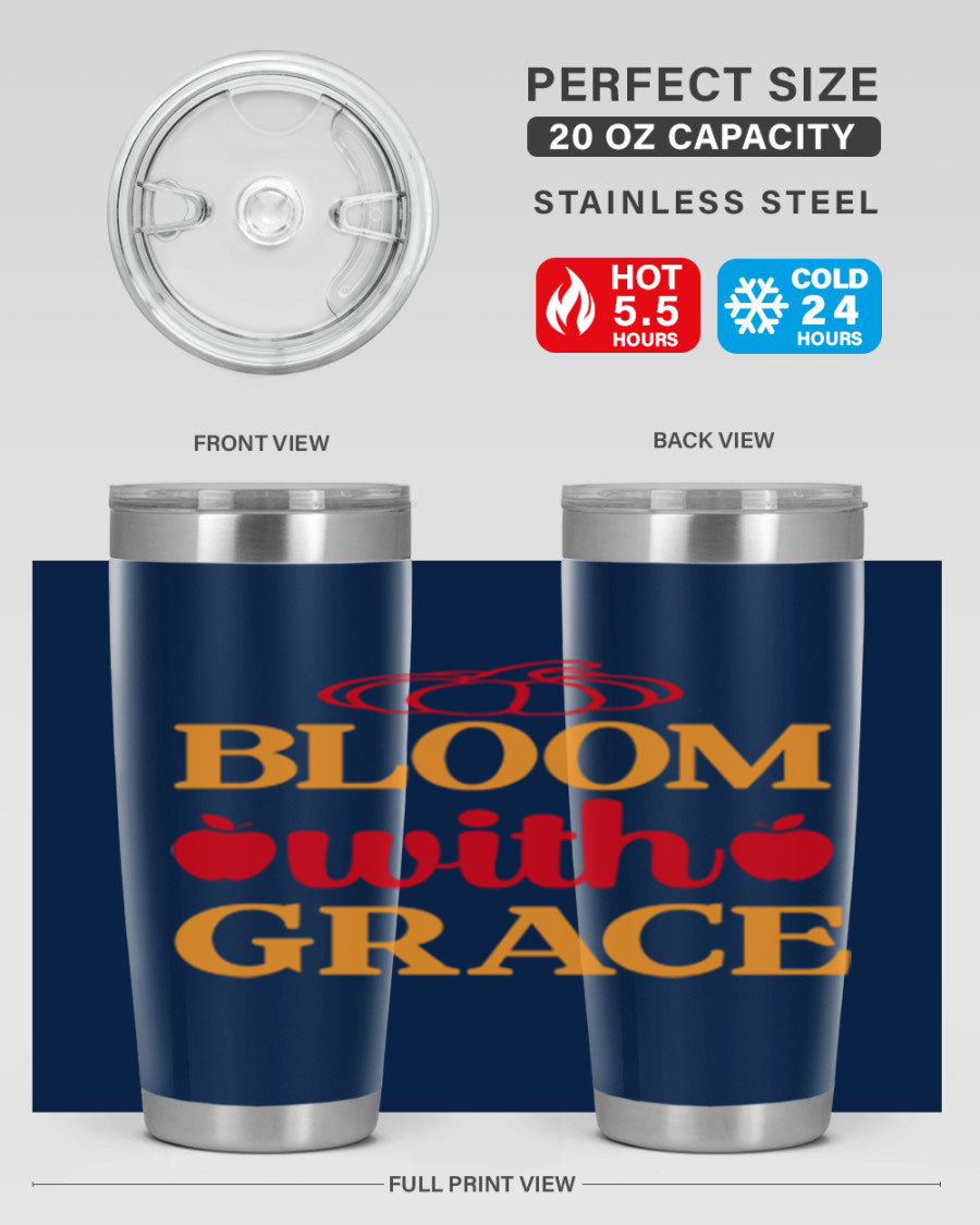 Bloom with Grace 82# Spring Tumbler, a stylish 20oz double wall vacuum stainless steel tumbler with a drink-thru lid.