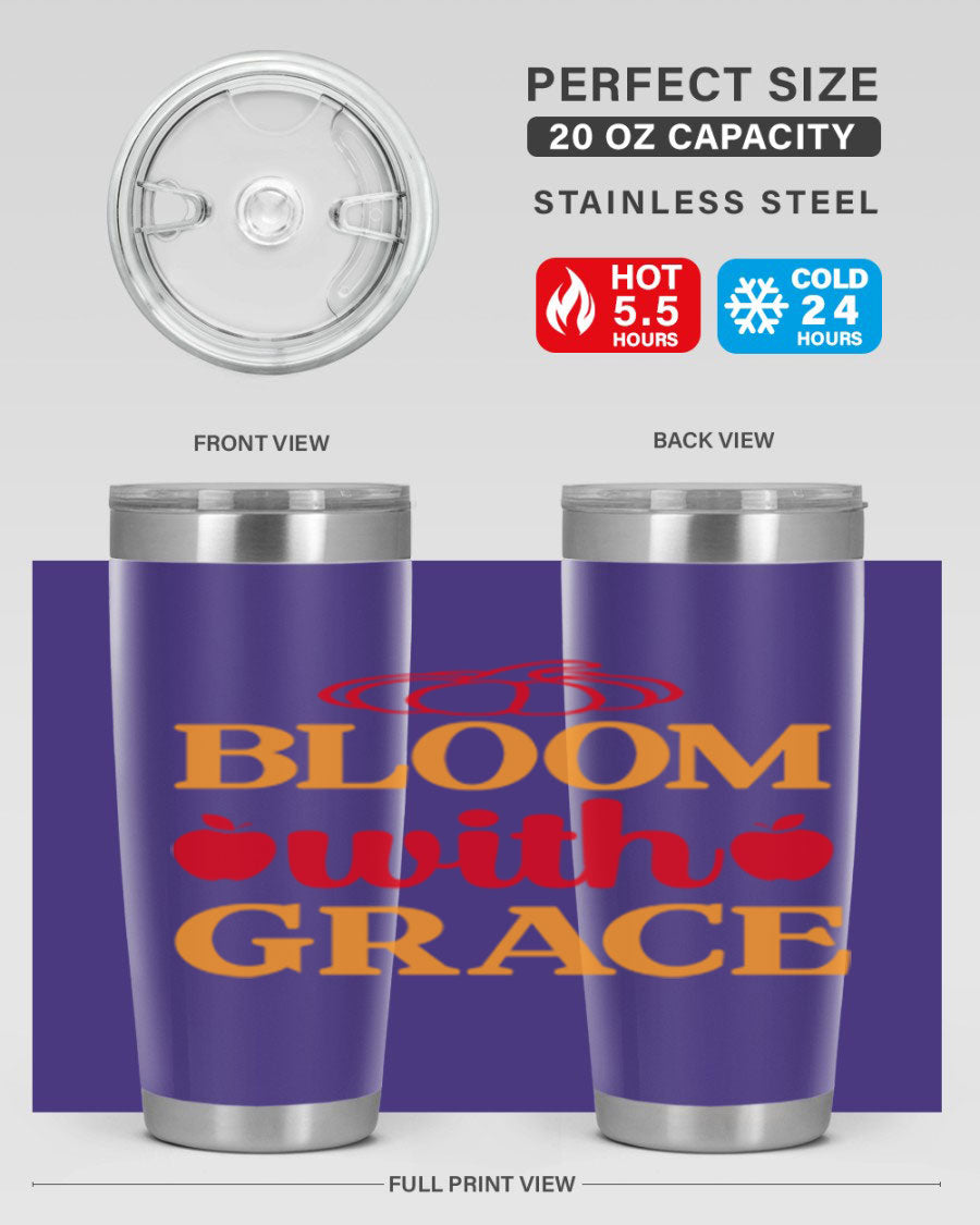 Bloom with Grace 82# Spring Tumbler, a stylish 20oz double wall vacuum stainless steel tumbler with a drink-thru lid.