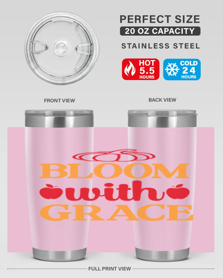 Bloom with Grace 82# Spring Tumbler, a stylish 20oz double wall vacuum stainless steel tumbler with a drink-thru lid.