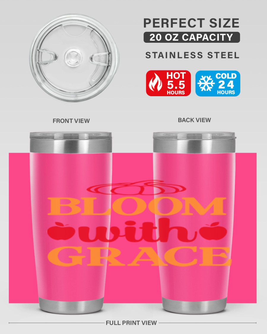 Bloom with Grace 82# Spring Tumbler, a stylish 20oz double wall vacuum stainless steel tumbler with a drink-thru lid.