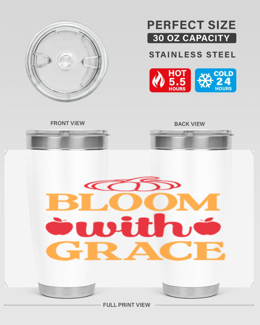 Bloom with Grace 82# Spring Tumbler, a stylish 20oz double wall vacuum stainless steel tumbler with a drink-thru lid.