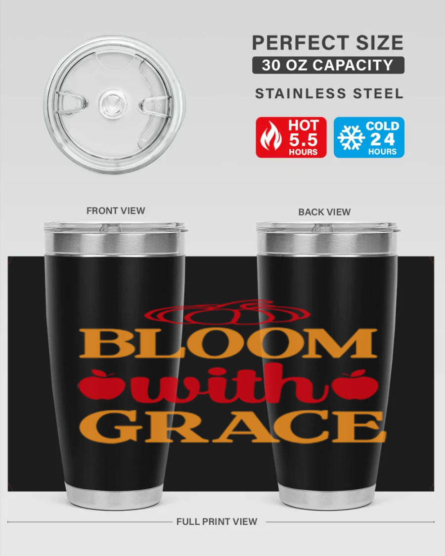 Bloom with Grace 82# Spring Tumbler, a stylish 20oz double wall vacuum stainless steel tumbler with a drink-thru lid.