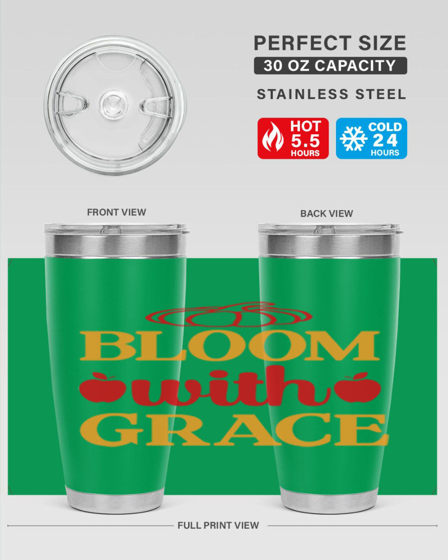 Bloom with Grace 82# Spring Tumbler, a stylish 20oz double wall vacuum stainless steel tumbler with a drink-thru lid.