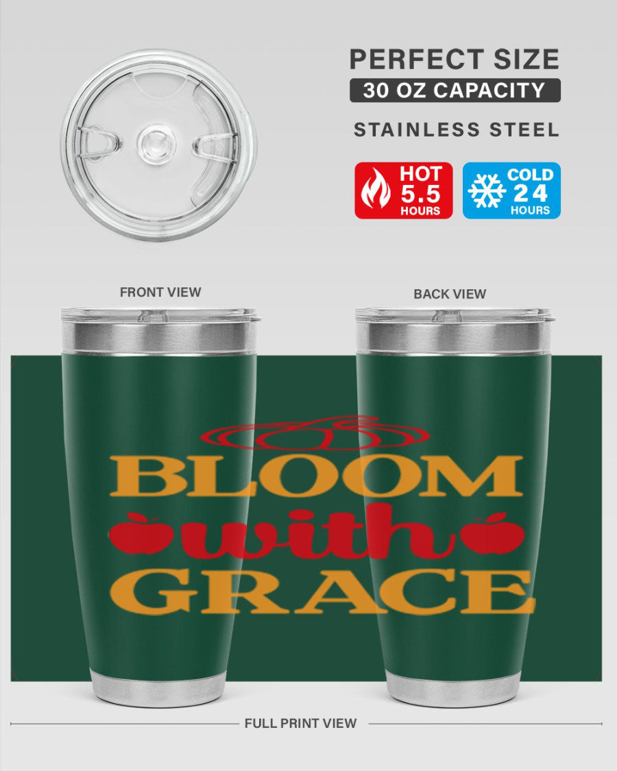 Bloom with Grace 82# Spring Tumbler, a stylish 20oz double wall vacuum stainless steel tumbler with a drink-thru lid.