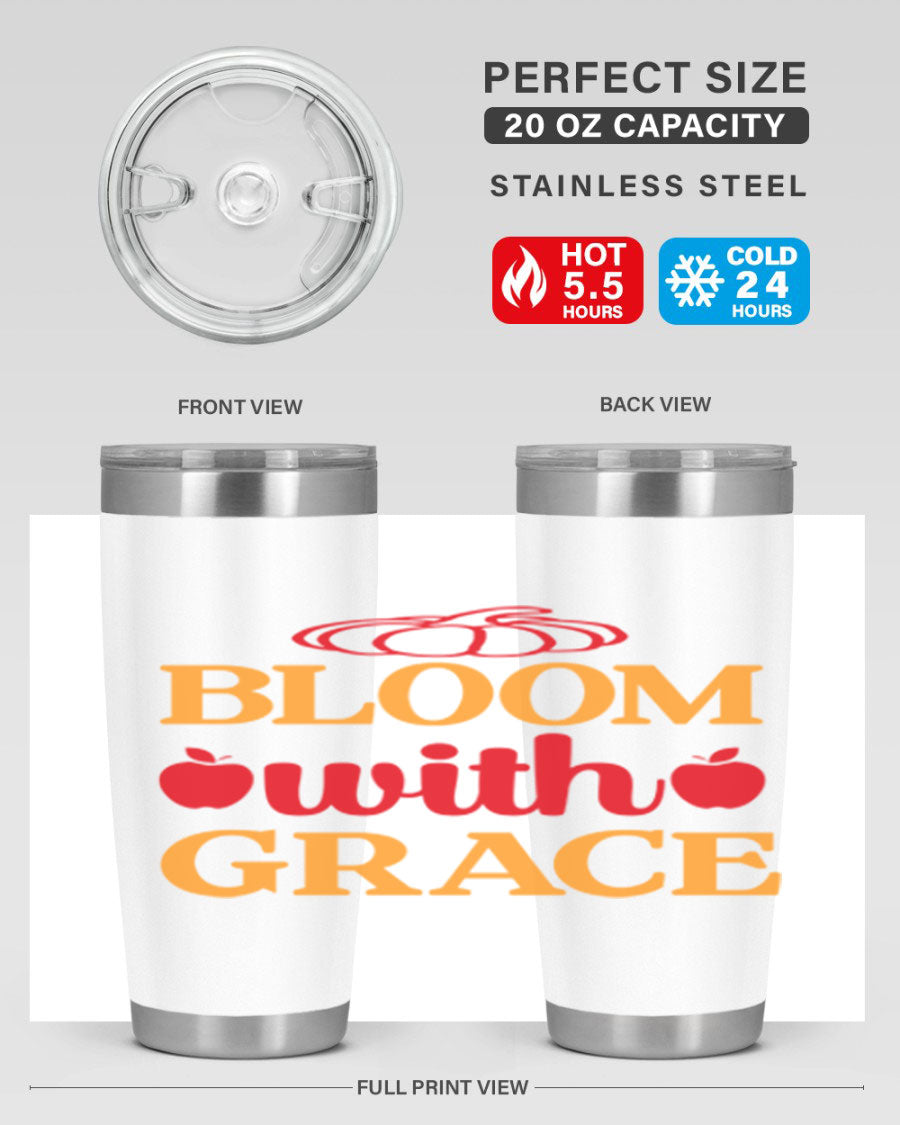 Bloom with Grace 82# Spring Tumbler, a stylish 20oz double wall vacuum stainless steel tumbler with a drink-thru lid.