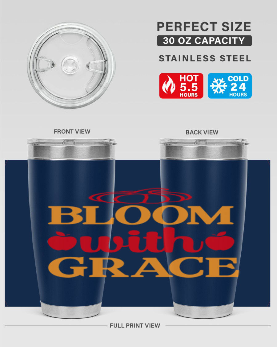 Bloom with Grace 82# Spring Tumbler, a stylish 20oz double wall vacuum stainless steel tumbler with a drink-thru lid.