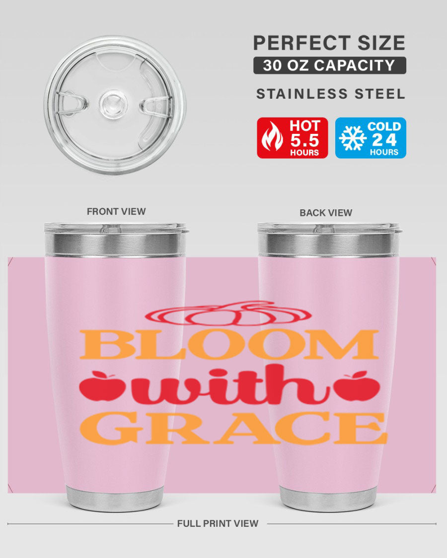 Bloom with Grace 82# Spring Tumbler, a stylish 20oz double wall vacuum stainless steel tumbler with a drink-thru lid.