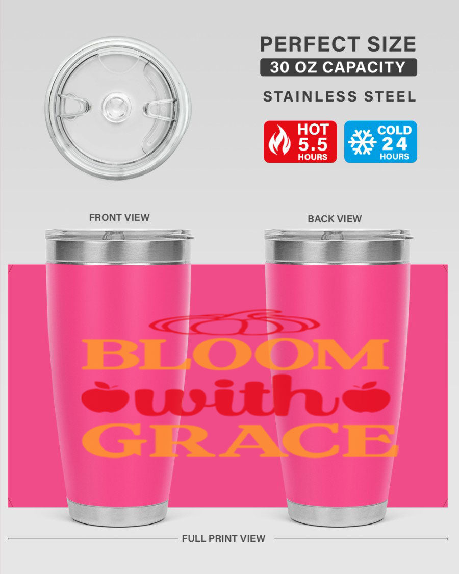 Bloom with Grace 82# Spring Tumbler, a stylish 20oz double wall vacuum stainless steel tumbler with a drink-thru lid.