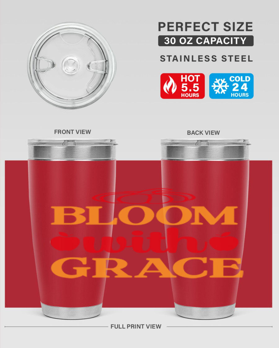 Bloom with Grace 82# Spring Tumbler, a stylish 20oz double wall vacuum stainless steel tumbler with a drink-thru lid.