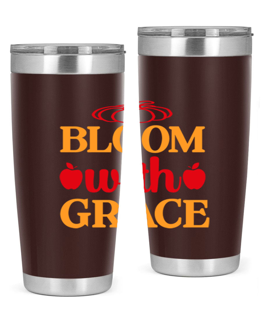 Bloom with Grace 82# Spring Tumbler, a stylish 20oz double wall vacuum stainless steel tumbler with a drink-thru lid.