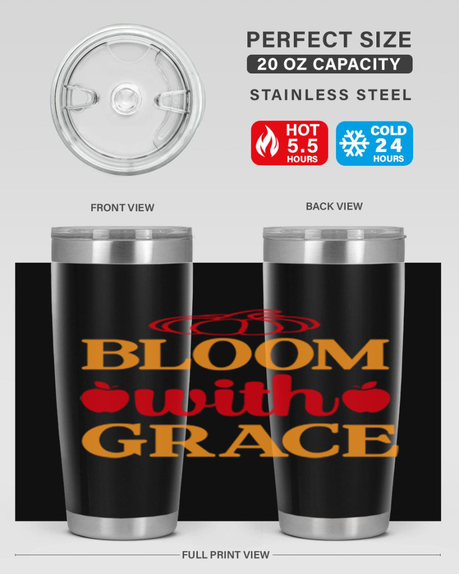 Bloom with Grace 82# Spring Tumbler, a stylish 20oz double wall vacuum stainless steel tumbler with a drink-thru lid.