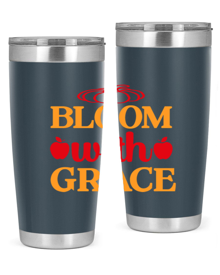 Bloom with Grace 82# Spring Tumbler, a stylish 20oz double wall vacuum stainless steel tumbler with a drink-thru lid.