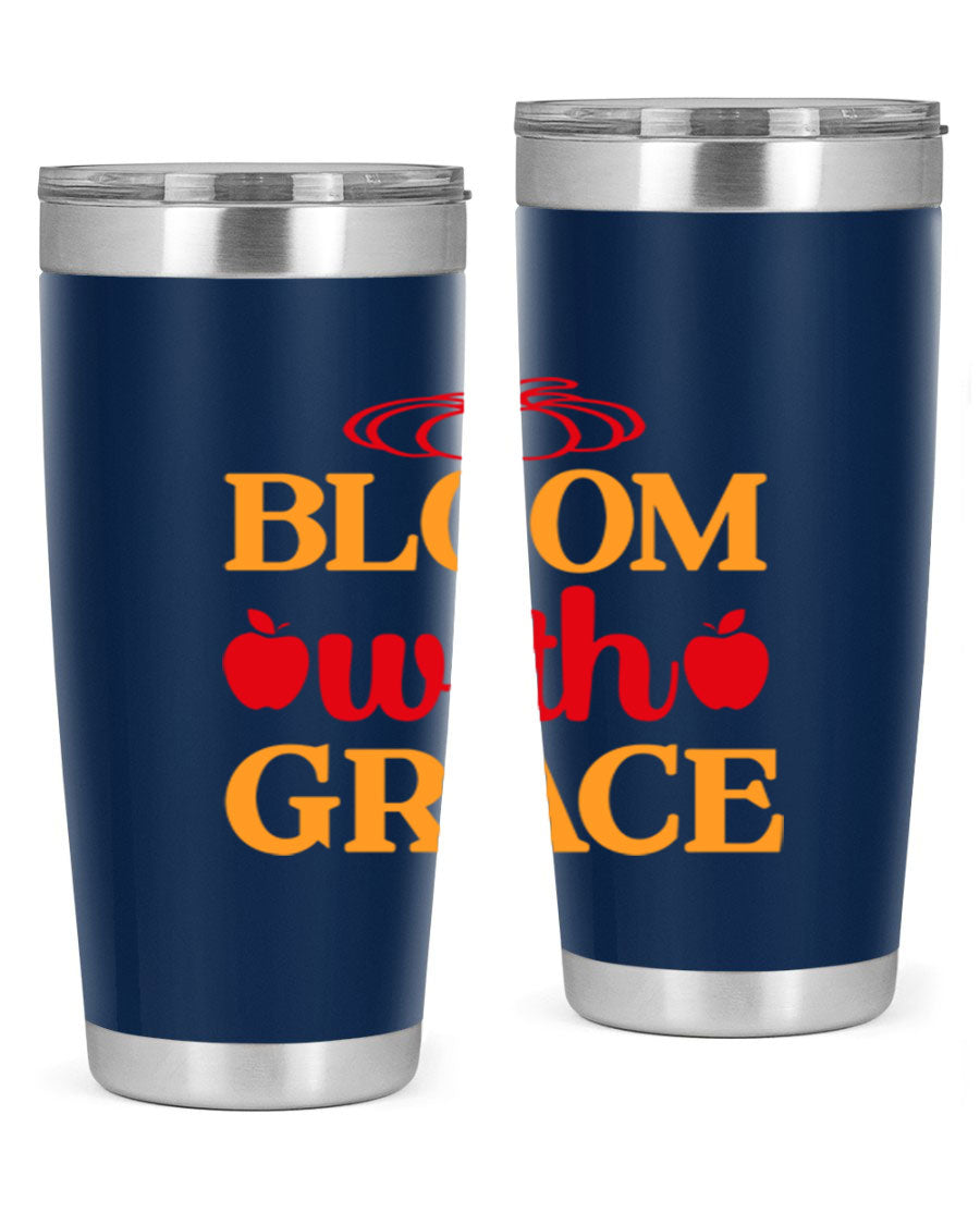 Bloom with Grace 82# Spring Tumbler, a stylish 20oz double wall vacuum stainless steel tumbler with a drink-thru lid.