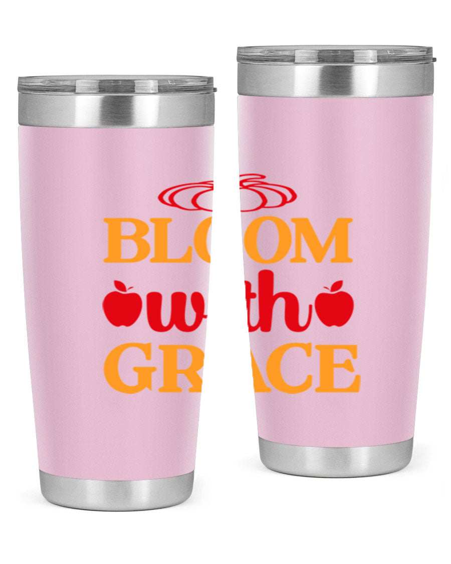 Bloom with Grace 82# Spring Tumbler, a stylish 20oz double wall vacuum stainless steel tumbler with a drink-thru lid.