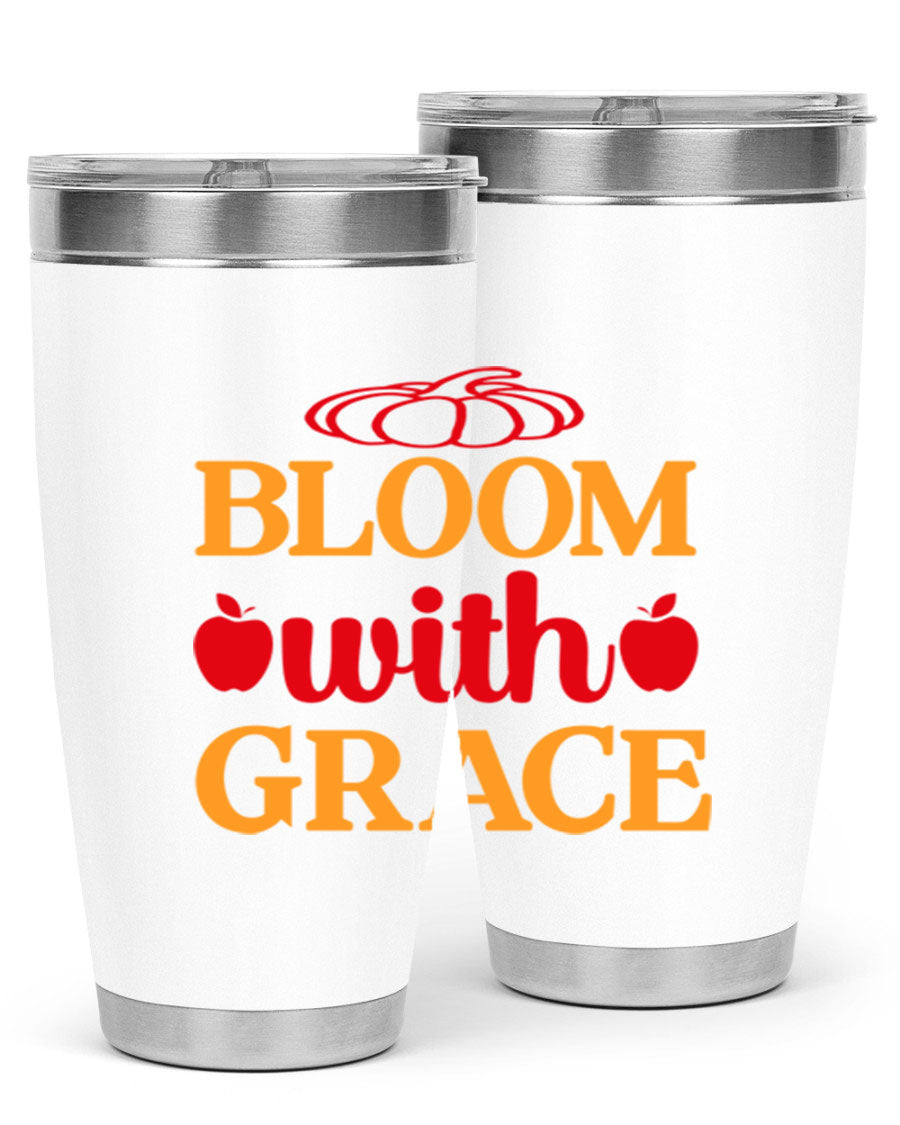 Bloom with Grace 82# Spring Tumbler, a stylish 20oz double wall vacuum stainless steel tumbler with a drink-thru lid.