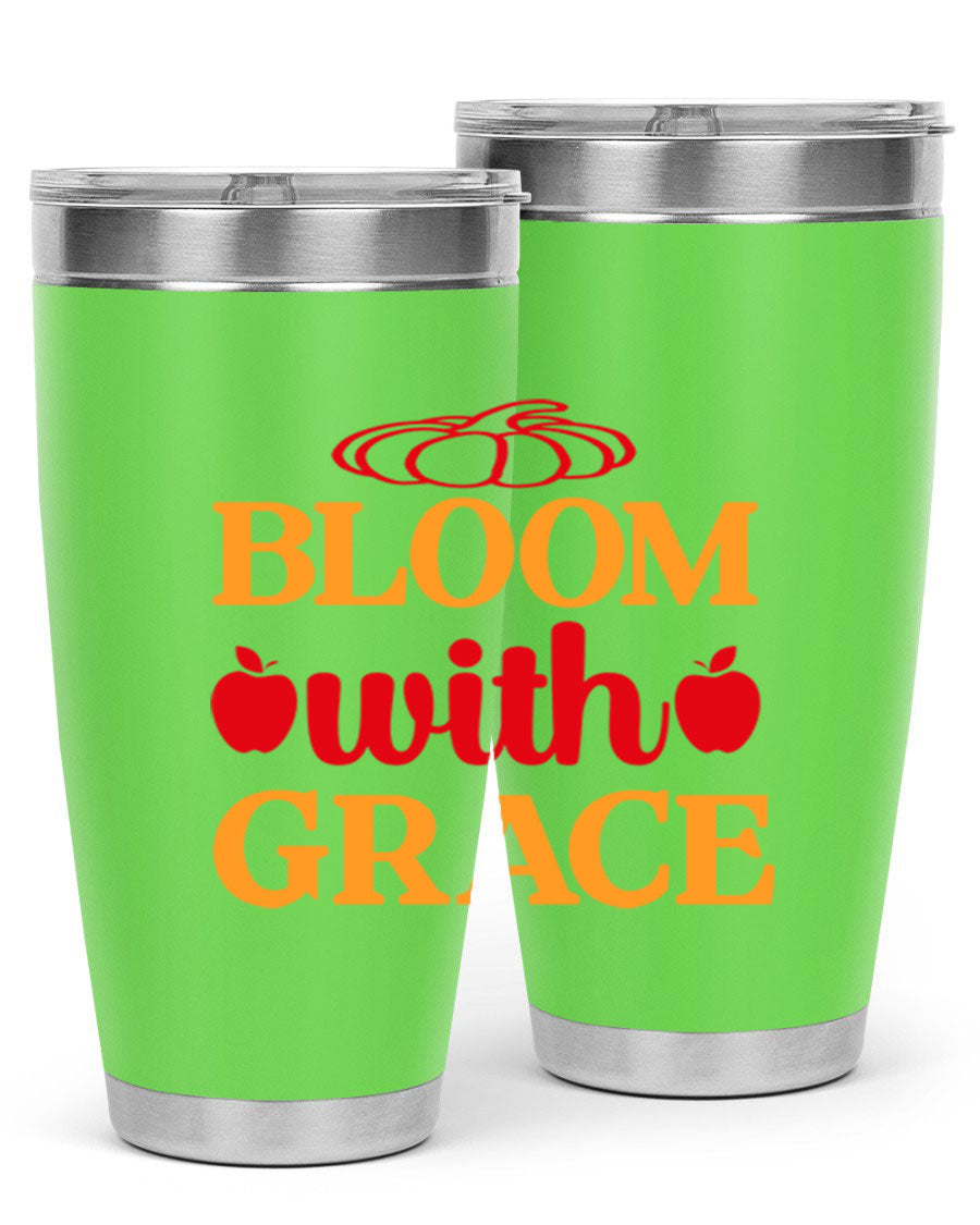 Bloom with Grace 82# Spring Tumbler, a stylish 20oz double wall vacuum stainless steel tumbler with a drink-thru lid.