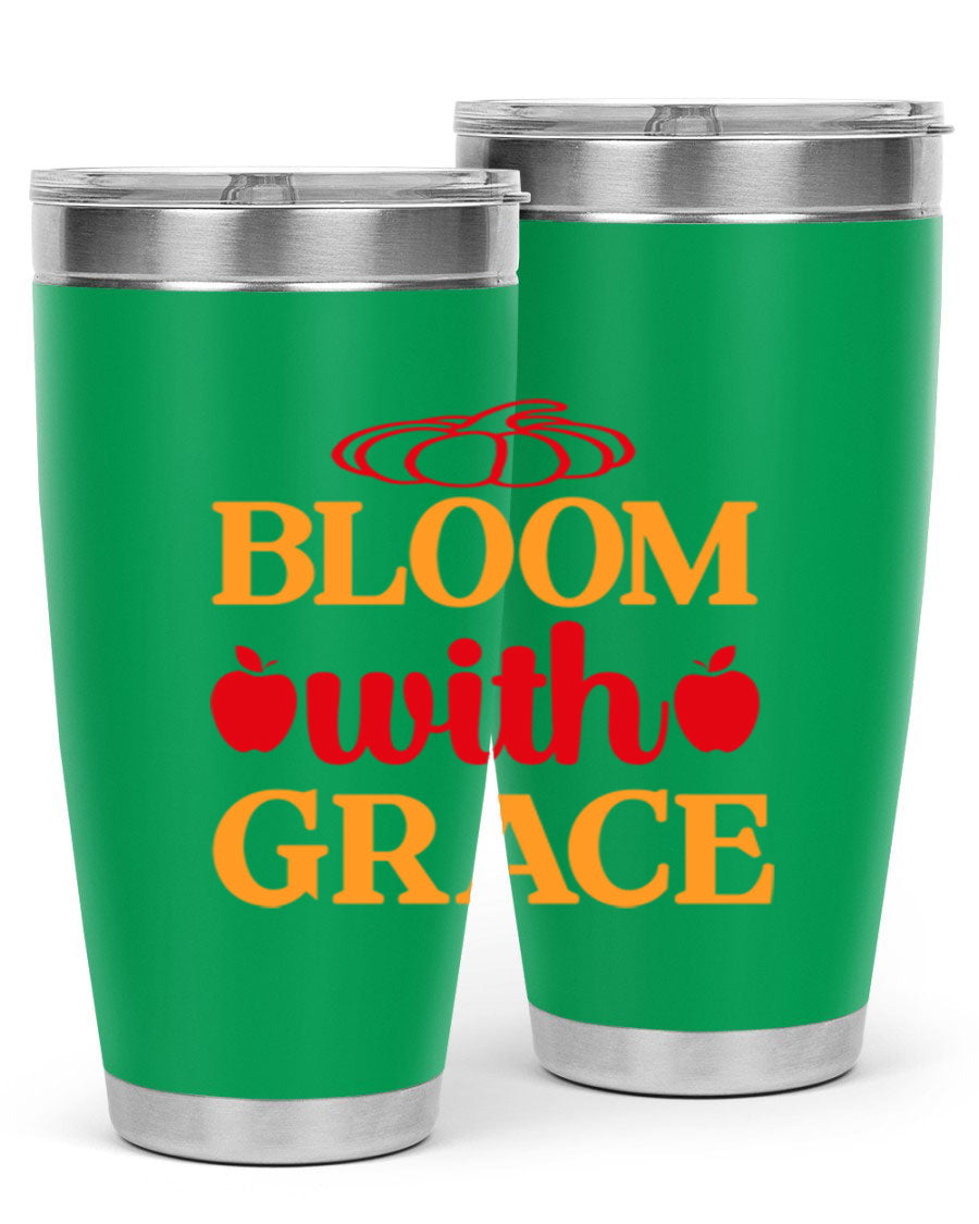 Bloom with Grace 82# Spring Tumbler, a stylish 20oz double wall vacuum stainless steel tumbler with a drink-thru lid.