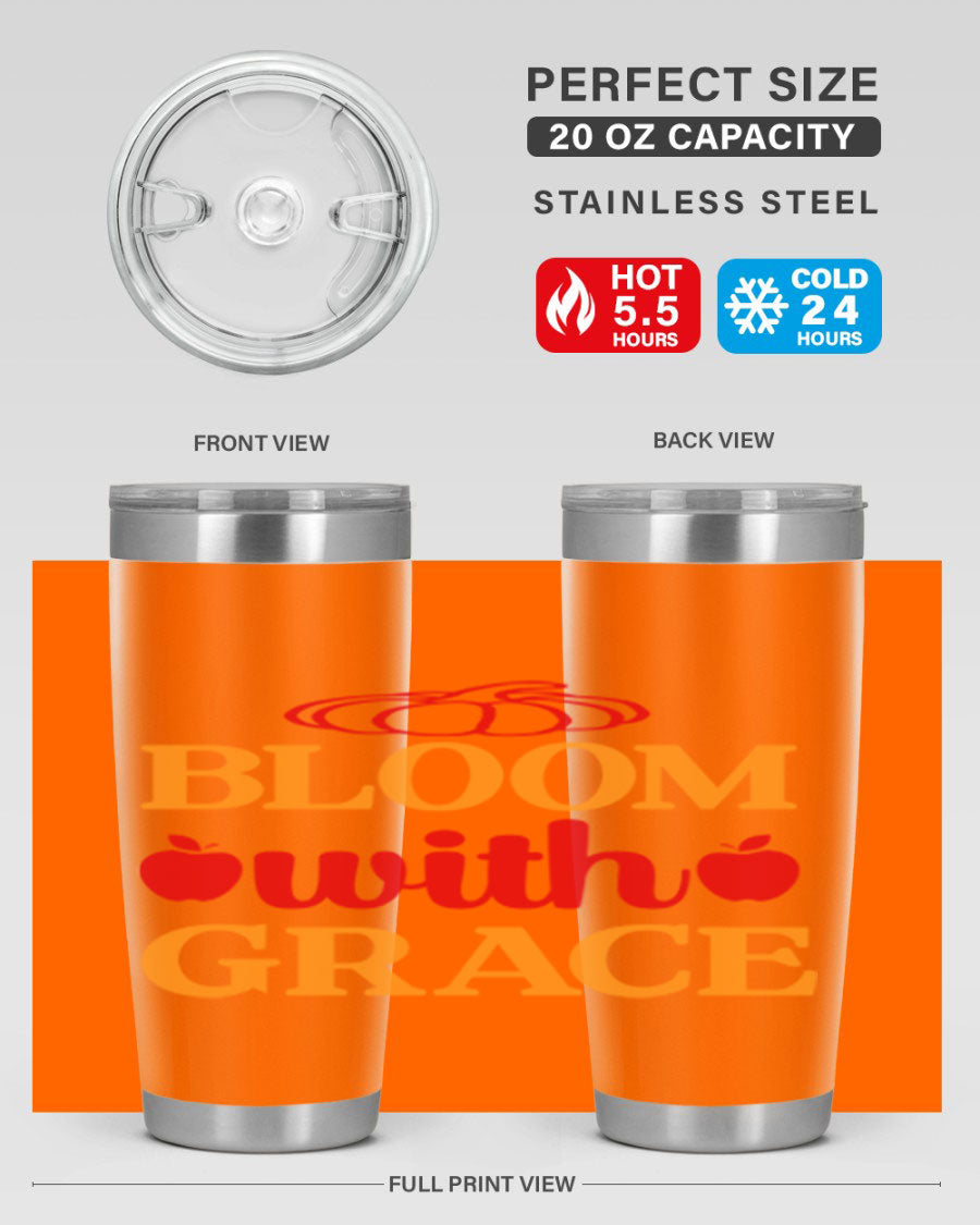 Bloom with Grace 82# Spring Tumbler, a stylish 20oz double wall vacuum stainless steel tumbler with a drink-thru lid.