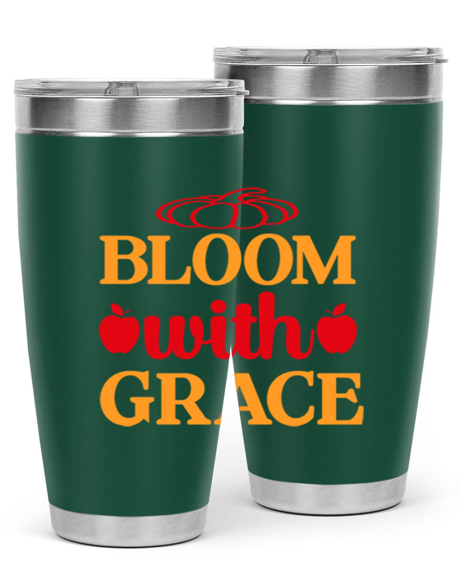 Bloom with Grace 82# Spring Tumbler, a stylish 20oz double wall vacuum stainless steel tumbler with a drink-thru lid.