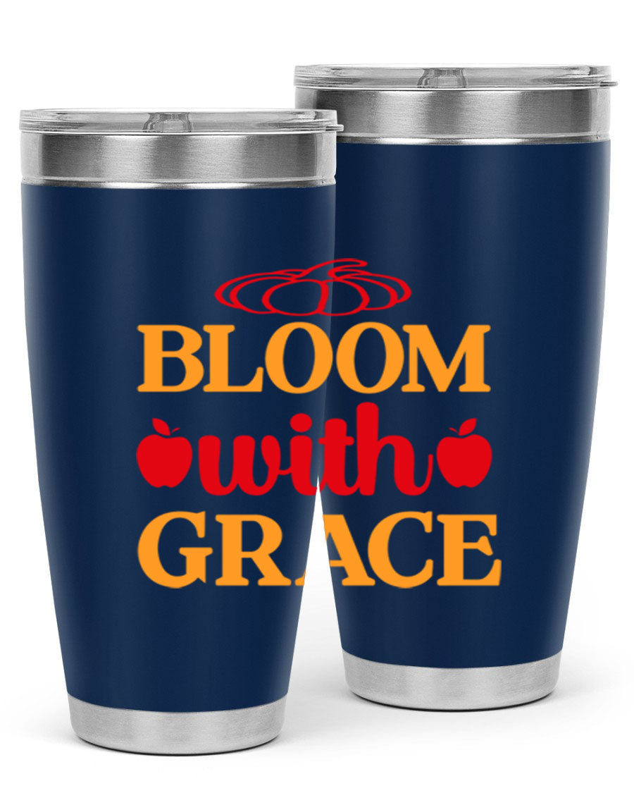 Bloom with Grace 82# Spring Tumbler, a stylish 20oz double wall vacuum stainless steel tumbler with a drink-thru lid.