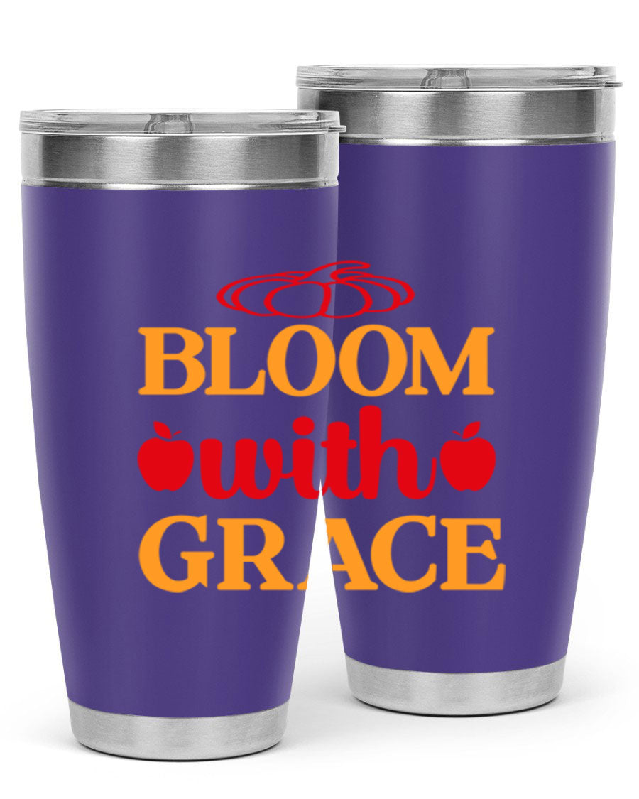 Bloom with Grace 82# Spring Tumbler, a stylish 20oz double wall vacuum stainless steel tumbler with a drink-thru lid.