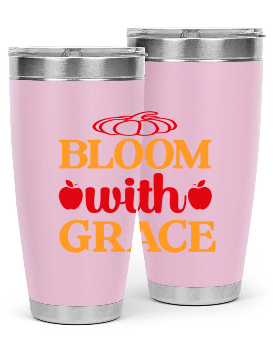 Bloom with Grace 82# Spring Tumbler, a stylish 20oz double wall vacuum stainless steel tumbler with a drink-thru lid.