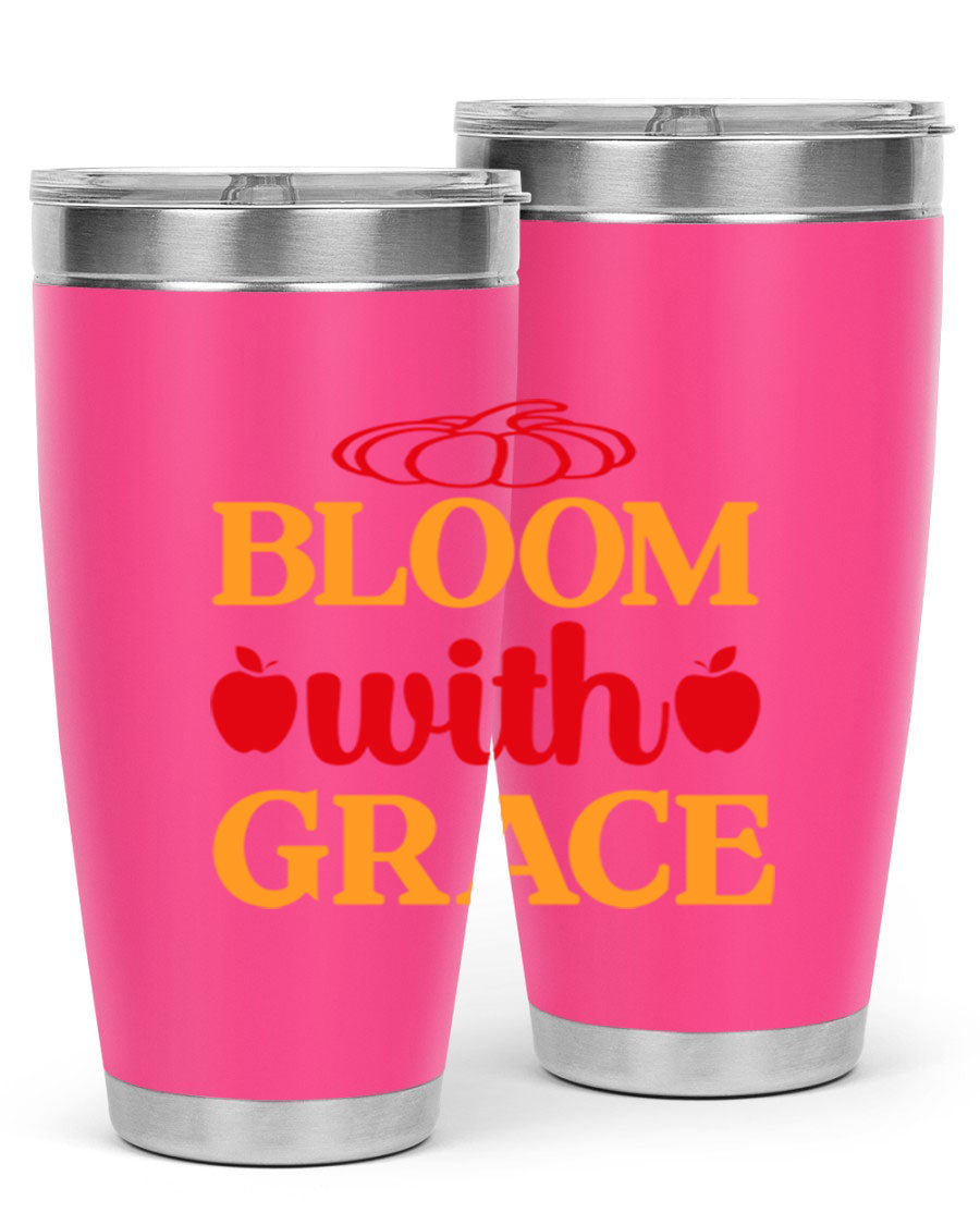 Bloom with Grace 82# Spring Tumbler, a stylish 20oz double wall vacuum stainless steel tumbler with a drink-thru lid.