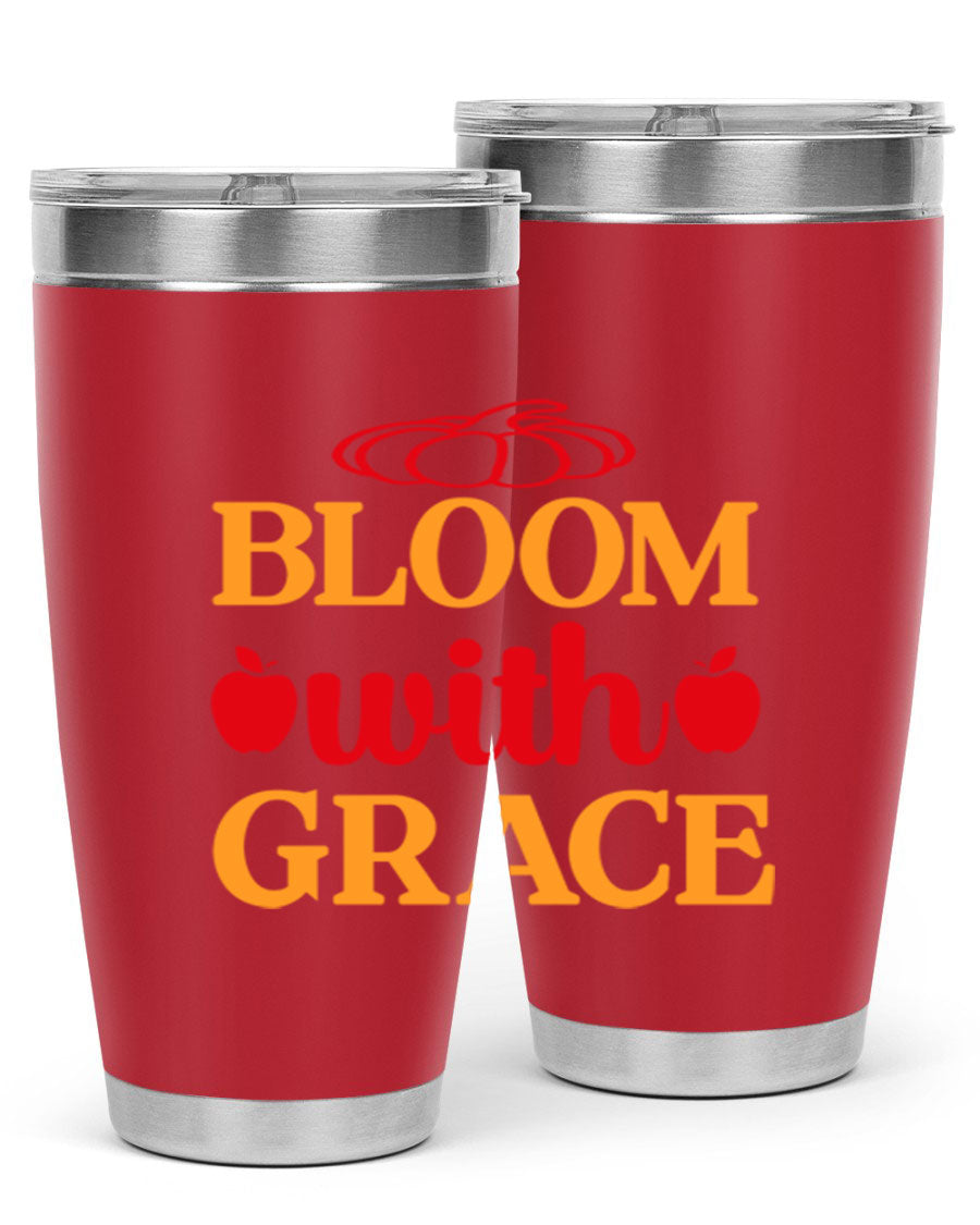 Bloom with Grace 82# Spring Tumbler, a stylish 20oz double wall vacuum stainless steel tumbler with a drink-thru lid.