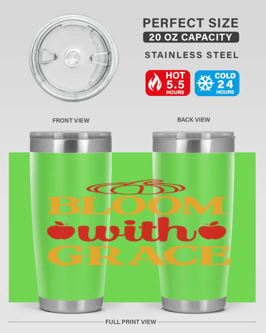 Bloom with Grace 82# Spring Tumbler, a stylish 20oz double wall vacuum stainless steel tumbler with a drink-thru lid.