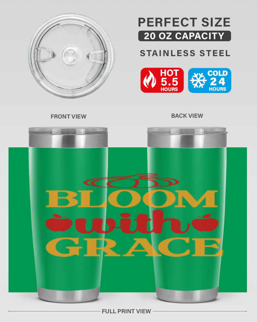 Bloom with Grace 82# Spring Tumbler, a stylish 20oz double wall vacuum stainless steel tumbler with a drink-thru lid.