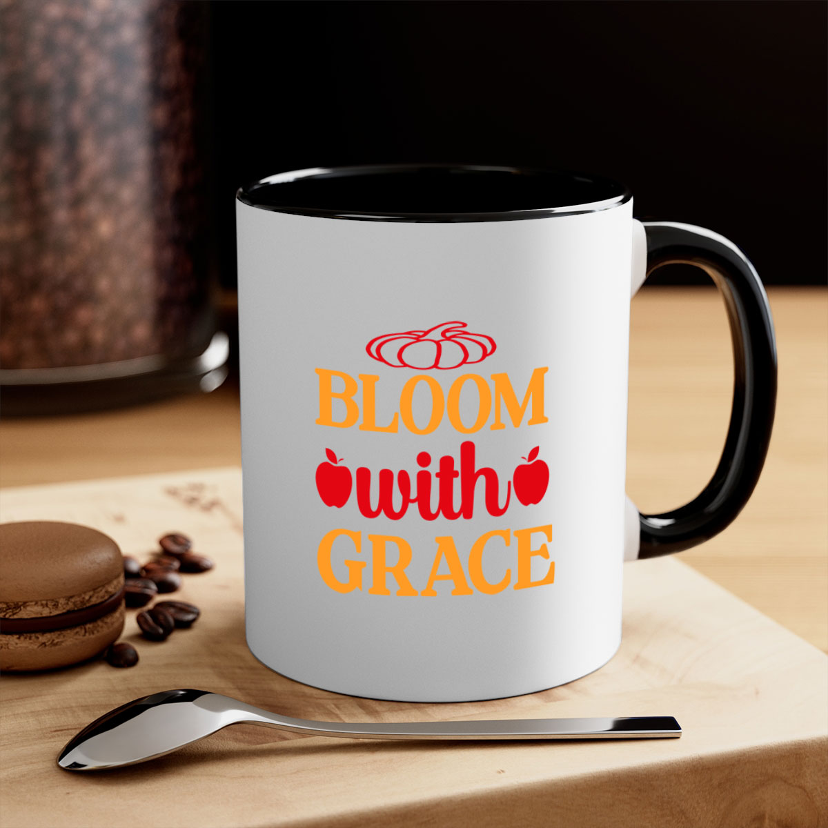 Bloom with Grace 82# Mug featuring a glossy finish, colored handle, and interior in five vibrant colors, perfect for coffee or tea.