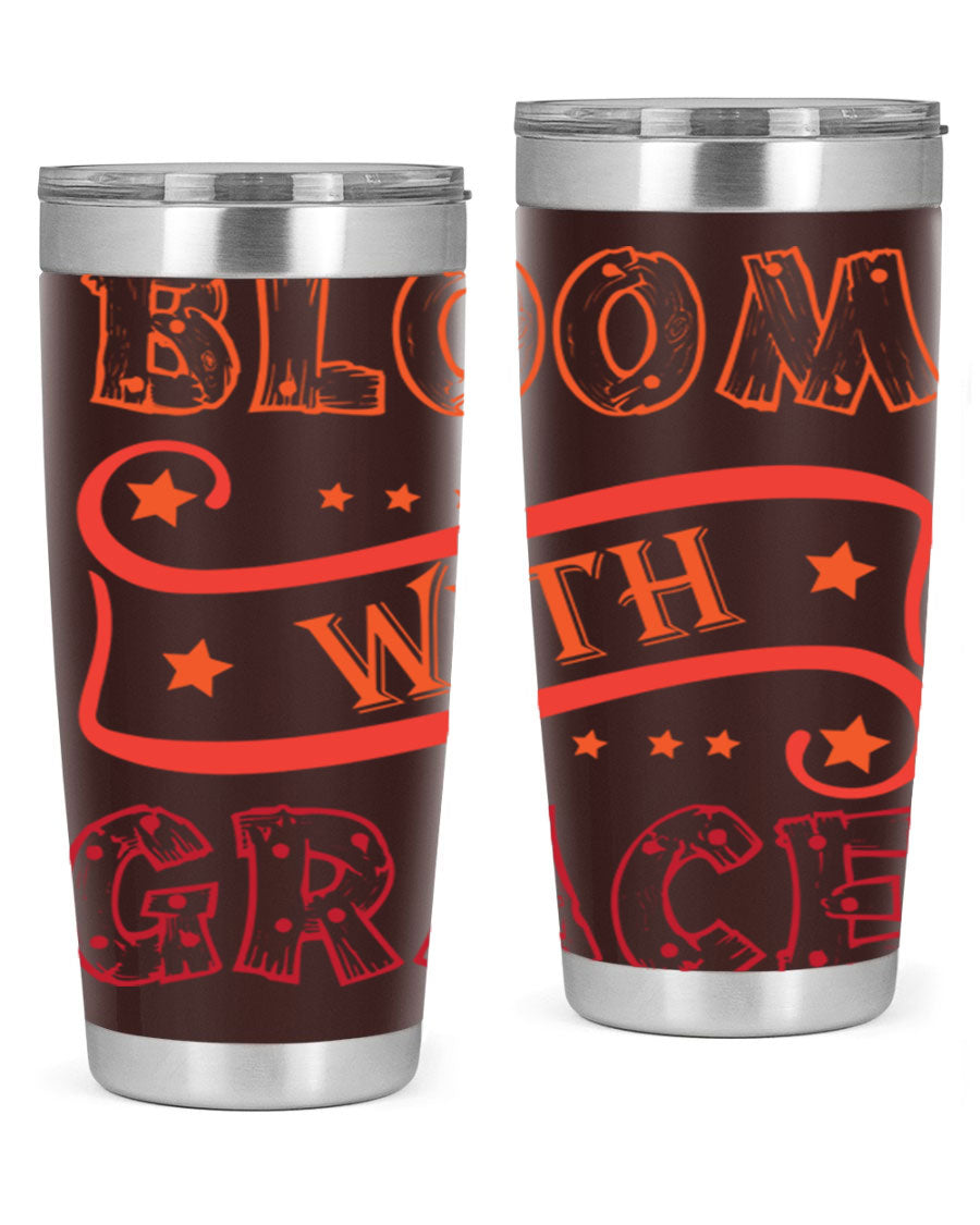 Bloom with Grace 20oz Tumbler in stainless steel with a vibrant floral design, featuring a press-in drink-thru lid.