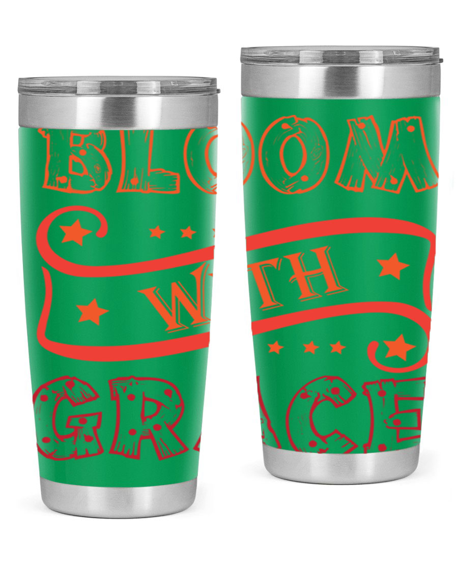 Bloom with Grace 20oz Tumbler in stainless steel with a vibrant floral design, featuring a press-in drink-thru lid.