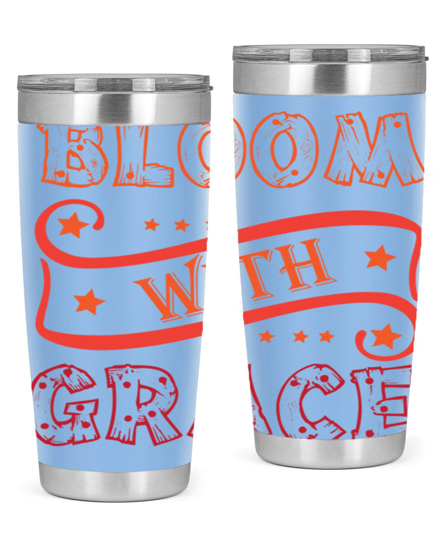 Bloom with Grace 20oz Tumbler in stainless steel with a vibrant floral design, featuring a press-in drink-thru lid.