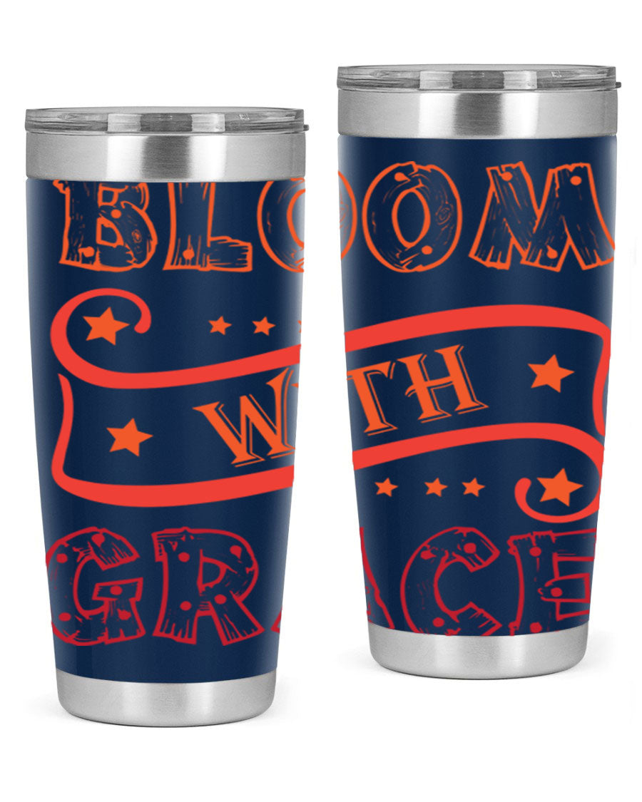 Bloom with Grace 20oz Tumbler in stainless steel with a vibrant floral design, featuring a press-in drink-thru lid.