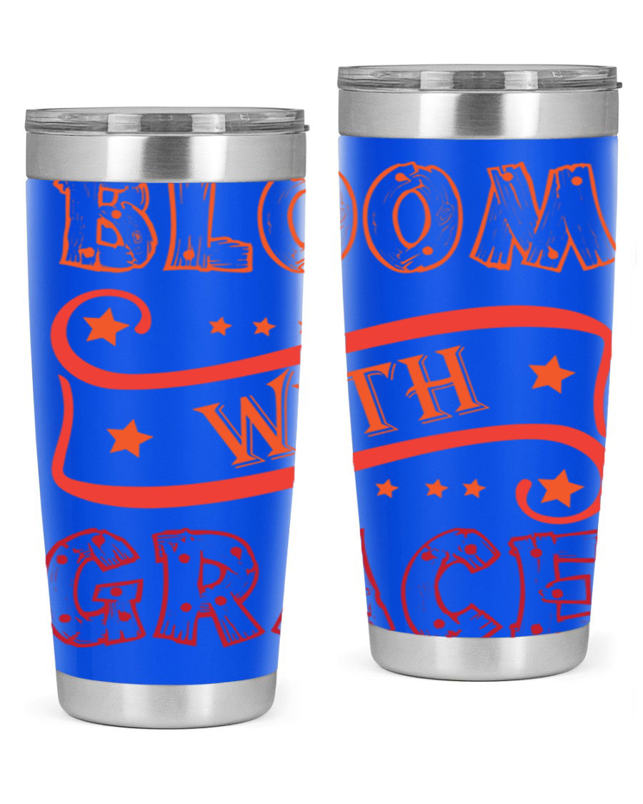 Bloom with Grace 20oz Tumbler in stainless steel with a vibrant floral design, featuring a press-in drink-thru lid.